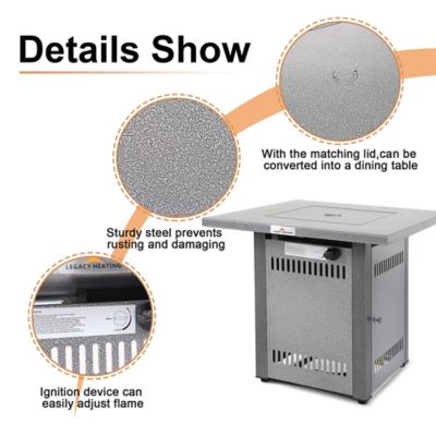 Image showing  28 in. Propane Gas Fire Pit Table for Outside Patio, Hammered Silver