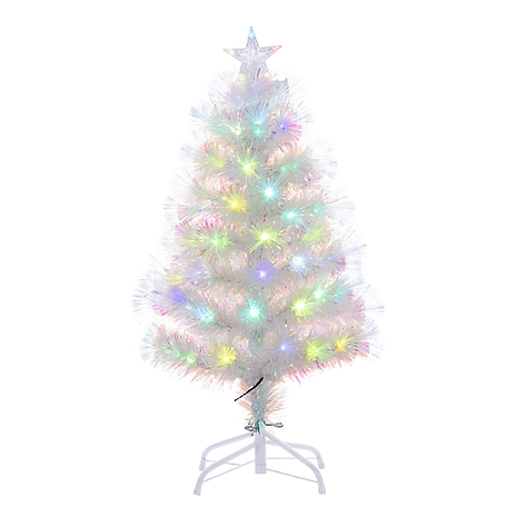 Gerson International 3 ft. White Iridescent Color Changing Fiber Optic Tree, 80 UL Multicolor Fiber Optic LED Lights