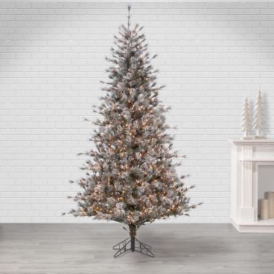 Image showing  7.5 ft. Pre-Lit Lightly Flocked Hard/Mixed Needle Scotch Pine Artificial Tree with Pine Cones, Clear Lights