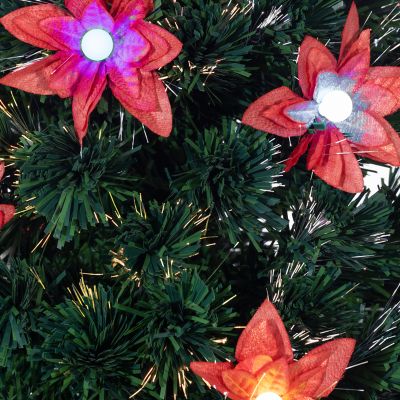 Image showing  4 ft. Pre-Lit Green Artificial Tree with Poinsettia Flowers, Color-Changing Fiber Optic Lights