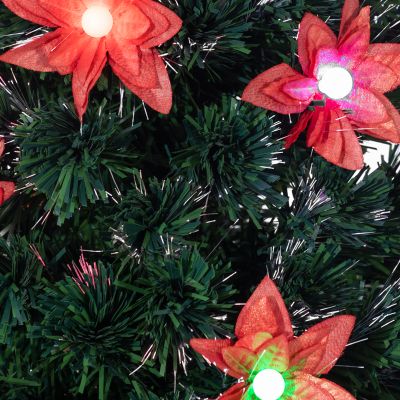 Image showing  4 ft. Pre-Lit Green Artificial Tree with Poinsettia Flowers, Color-Changing Fiber Optic Lights
