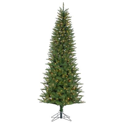 Gerson International 7.5 ft. Pre-Lit Natural Cut Narrow Northern Spruce Artificial Tree, Instant Glow Power Pole, Clear Lights
