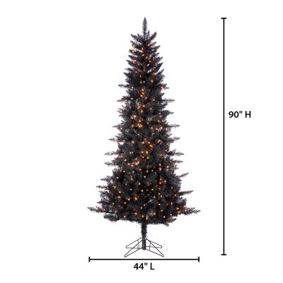 Image showing  7.5 ft. Pre-Lit Black Tuscany Tinsel Tree, Warm White Incandescent Lights