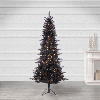 Image showing  7.5 ft. Pre-Lit Black Tuscany Tinsel Tree, Warm White Incandescent Lights
