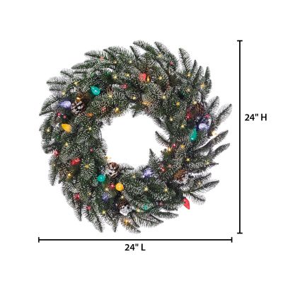 Image showing  24 in. Pre-Lit Lightly Flocked Smoky Mountain Wreath with Pine Cones, Multicolor Lights