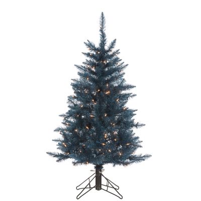 Gerson International 4 ft. Dark Blue Tuscany Tinsel Tree with 150 Warm White Incandescent Lights