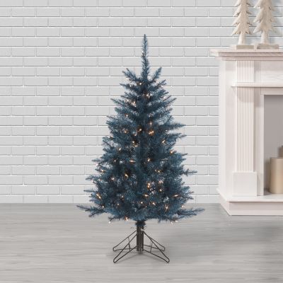Image showing  4 ft. Pre-Lit Dark Blue Tuscany Tinsel Tree, Warm White Incandescent Lights