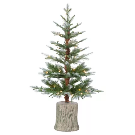 Gerson International Natural Frosted Pine Cut in 3 Foot Tall Pot with 50 Clear LED Lights Artificial Christmas Trees