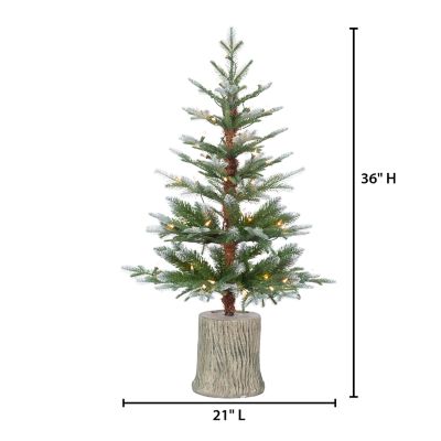 Image showing  3 ft. Pre-Lit Potted Natural Cut Frosted Pine Artificial Tree, Clear LED Lights
