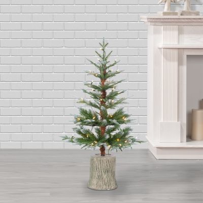 Image showing  3 ft. Pre-Lit Potted Natural Cut Frosted Pine Artificial Tree, Clear LED Lights