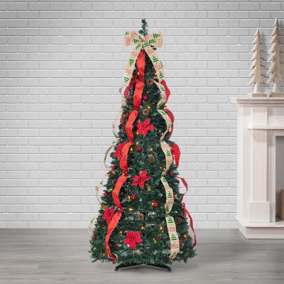Image showing  6 ft. Pre-Lit Pop-Up Green Pine Artificial Tree, Warm White Lights
