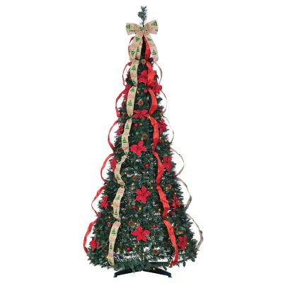 Gerson International 7.5 ft. Pre-Lit Pop-Up Green Pine Artificial Tree, Warm White Lights