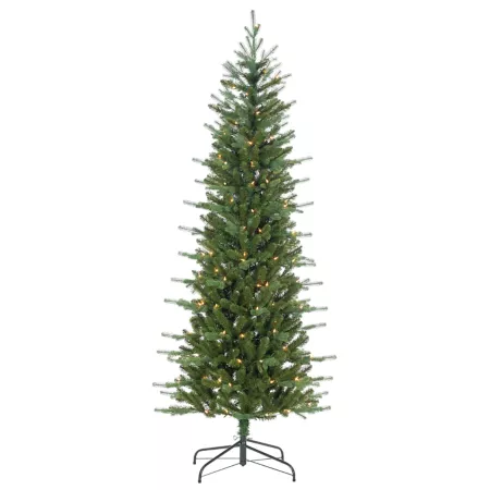 Gerson International Pre-Lit 6.5 Feet Natural Cut Narrow Dover Pine with 150 Clear UL Lights Artificial Christmas Trees