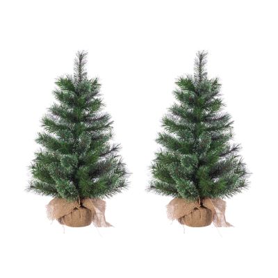 Gerson International 30 in. Un-Lit Pistol Pine Trees in Burlap Bag Base, 2 pk.