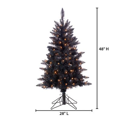 Image showing  4 ft. Pre-Lit Black Tuscany Tinsel Tree, Warm White Incandescent Lights