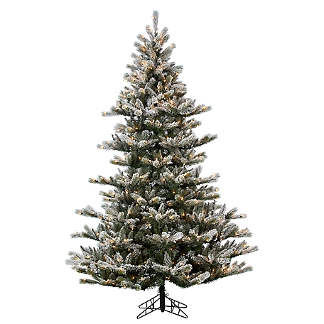 Gerson International 7.5 ft. Natural Cut Flocked Layered Northwood Fir Tree with 650 Warm White Incandescent Lights