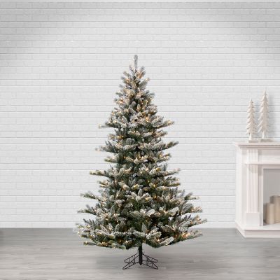 Image showing  7.5 ft. Pre-Lit Natural Cut Flocked Layered Northwood Fir Artificial Tree, Warm White Incandescent Lights