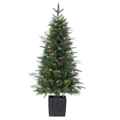 Gerson International 4 ft. High Potted Natural Cut Hard/Mixed Needle Normandy Pine Tree with 70 Clear LED Lights
