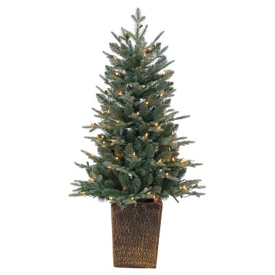 Gerson International 4 ft. High Potted Natural Cut Blue Spruce Tree, 100 Clear White LED Lights