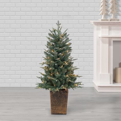 Image showing  4 ft. Pre-Lit Potted Natural Cut Blue Spruce Artificial Tree, Clear White LED Lights