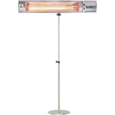 Hanover Modern Halogen Infrared Electric Steel Patio Heater with Remote and Stainless Steel Stand, Silver, 26.5 in.
