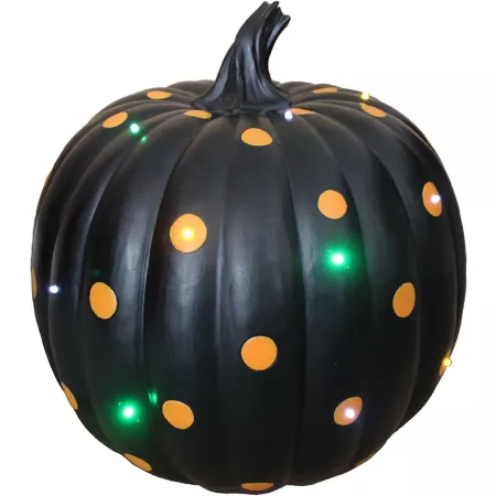 Haunted Hill Farm Lighted Pumpkin Indoor/Outdoor Halloween Decoration Black/Orange Dots 15.5 in. Halloween Statues