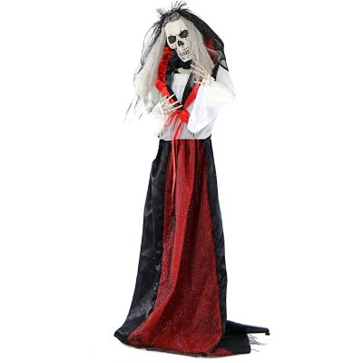 Haunted Hill Farm 65 in. Life-Size Moaning Skeleton Bride Prop with Flashing Red Eyes Halloween Animatronic, Indoor/Outdoor