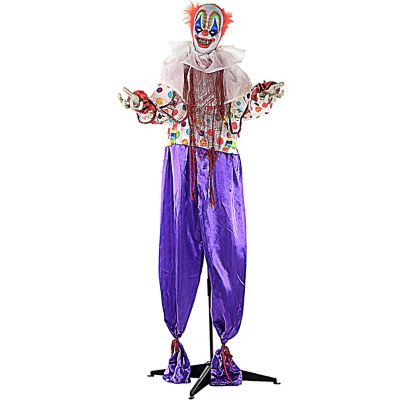 Haunted Hill Farm 65 in. Scary Talking Clown Prop Halloween Decoration with Flashing Red Eyes, Battery Operated