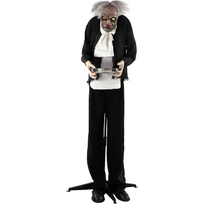Haunted Hill Farm Edwin Life-Size Moaning Butler Prop Holding Silver Tray, Indoor/Outdoor Halloween Decor