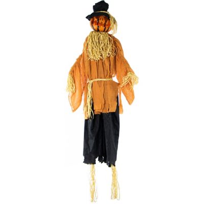 Haunted Hill Farm 6 ft. Jekyll Scarecrow Prop with Rotating Jack-O-Lantern Head, Indoor/Outdoor Halloween Decor