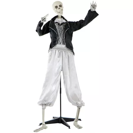 Haunted Hill Farm 63 in Talking Skeleton Groom Prop with Flashing Eyes Halloween Animatronic Battery Operated Halloween Animatronics