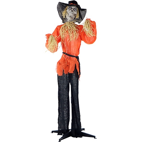 Haunted Hill Farm Hayward Life-Size Skeleton Scarecrow Prop with Rotating Head, Indoor/Outdoor Halloween Decor
