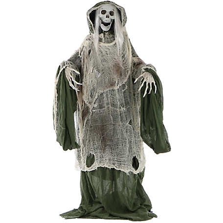Haunted Hill Farm Mortia Life-Size Moaning Skeleton Prop with Rotating Head, Indoor/Outdoor Halloween Decor