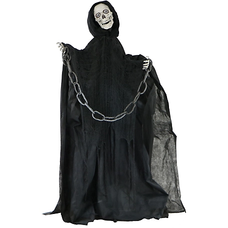 Haunted Hill Farm 63 in. Talking Skeleton Reaper with Moving Mouth Halloween Decoration, Battery Operated, Thanatos