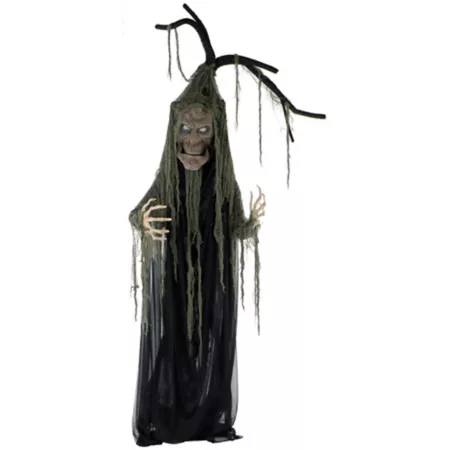 Haunted Hill Farm Life-Size Lenny Leafless Talking Tree with Moving Mouth Indoor/Outdoor Halloween Decoration Halloween Animatronics