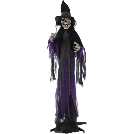 Haunted Hill Farm Myrtle Life-Size Witch Prop with 6-Function Multi-Color Light Indoor/Outdoor Halloween Decor Halloween Animatronics