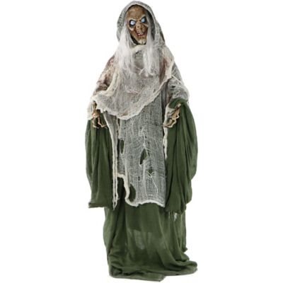 Haunted Hill Farm Sage Life-Size Talking Evil Witch Prop with Rotating Head, Indoor/Outdoor Halloween Decor