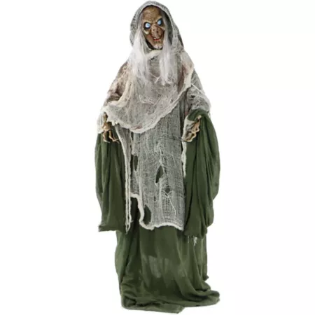 Haunted Hill Farm 60 in Life-Size Talking Evil Witch Prop with Halloween Animatronic Rotating Head Indoor/Outdoor Halloween Animatronics