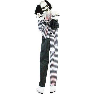 Haunted Hill Farm Life-Size Animatronic Clown with Lights and Sound, Indoor or Covered Outdoor Halloween Decoration