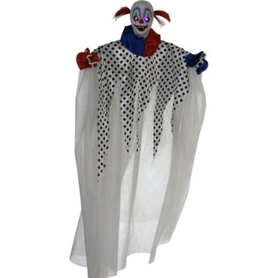 Haunted Hill Farm Life-Size Animatronic Clown, Indoor/Outdoor Halloween Decor, Light-Up Colorful Eyes, Spinning