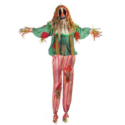 Haunted Hill Farm Life-Size Animatronic Scarecrow Clown, Indoor/Outdoor Halloween Decor, Flashing Eyes, Poseable
