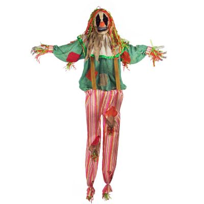 Haunted Hill Farm Life-Size Animatronic Scarecrow Clown, Indoor/Outdoor Halloween Decor, Flashing Eyes, Poseable