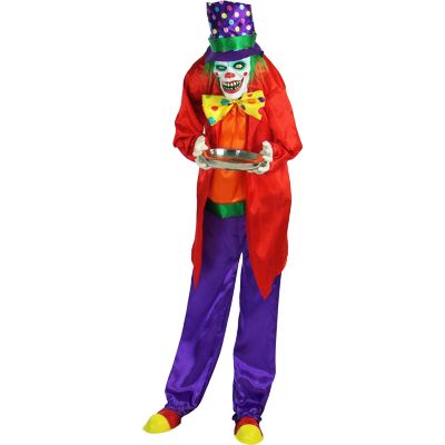 Haunted Hill Farm 60 in. Life-Size Clown Halloween Animatronic, Indoor/Outdoor Halloween Decoration, Flashing Eyes, Poseable