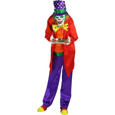 Haunted Hill Farm Life-Size Animatronic Clown, Indoor/Outdoor Halloween Decoration, Flashing Eyes, Poseable, HHCLOWN-2FLSA