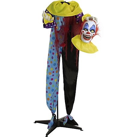 Haunted Hill Farm Life-Size Animatronic Clown, Indoor/Outdoor Halloween Decoration, Flashing Eyes, Poseable, HHCLOWN-3FLSA