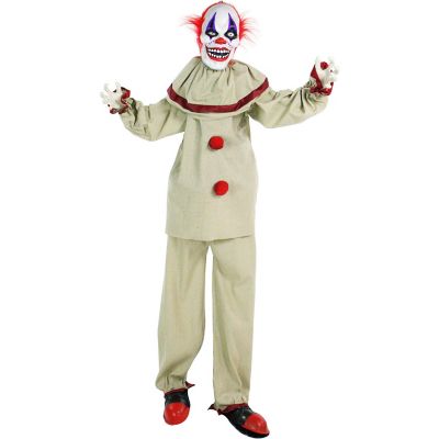 Haunted Hill Farm Life-Size Animatronic Clown, Indoor/Outdoor Halloween Decoration, Red Flashing Eyes, Poseable, HHCLOWN-4FLSA