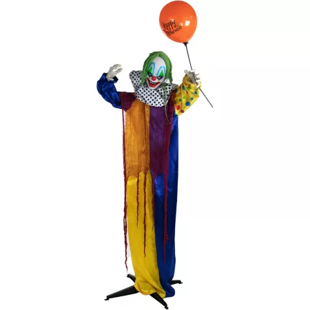 Haunted Hill Farm Life-Size Standing Animatronic Clown with Balloon 69" Animation Lights Sound Halloween Animatronics