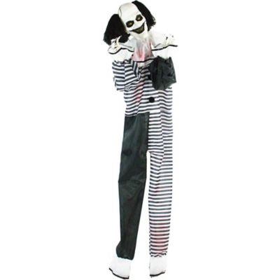 Haunted Hill Farm Life-Size Animatronic Clown, Indoor/Outdoor Halloween Decoration, Red Flashing Eyes, Poseable, HHCLOWN-9FLSA