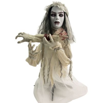 Haunted Hill Farm Animatronic Groundbreaker Haunted Bride with Lights and Sound, Indoor or Covered Outdoor Halloween Decoration