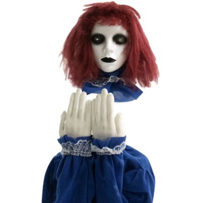 Haunted Hill Farm 27-In. Polly the Animatronic Pop-Up Doll, Indoor or Covered Outdoor Halloween Decor, Red LED Eyes, Battery-Op